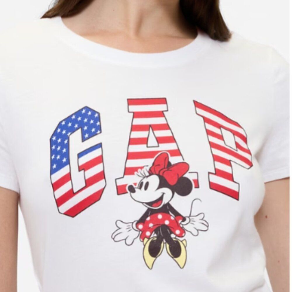 Gap USA Logo Women's Disney Minnie Mouse Cotton Shirt Soft Jersey Knit White